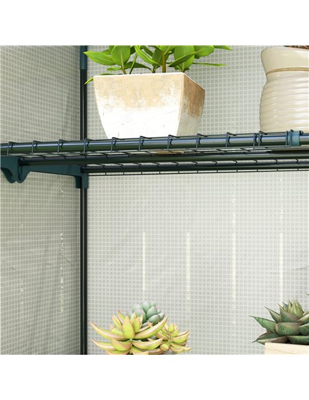 Outsunny 4 Tier Lean-to Mini Greenhouse with Reinforced PE Cover, Portable Small Greenhouse with Roll-Up Door, Grey Hemmed Edgin - pic 119926 | FastDaddyshop