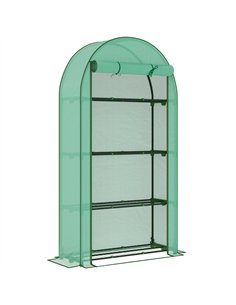 Outsunny 4 Tier Mini Greenhouse with Reinforced PE Cover, Portable Small Greenhouse with Roll-Up Door, 105 x 45 x 160cm, Green