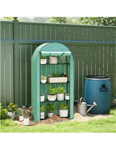 Outsunny 4 Tier Mini Greenhouse with Reinforced PE Cover, Portable Small Greenhouse with Roll-Up Door, 105 x 45 x 160cm, Green 2