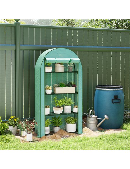 Outsunny 4 Tier Mini Greenhouse with Reinforced PE Cover, Portable Small Greenhouse with Roll-Up Door, 105 x 45 x 160cm, Green - pic 119929 | FastDaddyshop
