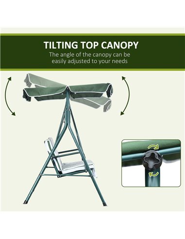 Outsunny Steel 3-Seater Swing Chair w/ Adjustable Canopy Green