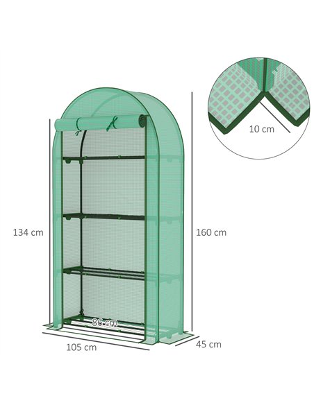 Outsunny 4 Tier Mini Greenhouse with Reinforced PE Cover, Portable Small Greenhouse with Roll-Up Door, 105 x 45 x 160cm, Green - pic 119930 | FastDaddyshop