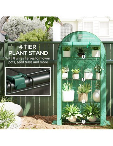 Outsunny 4 Tier Mini Greenhouse with Reinforced PE Cover, Portable Small Greenhouse with Roll-Up Door, 105 x 45 x 160cm, Green