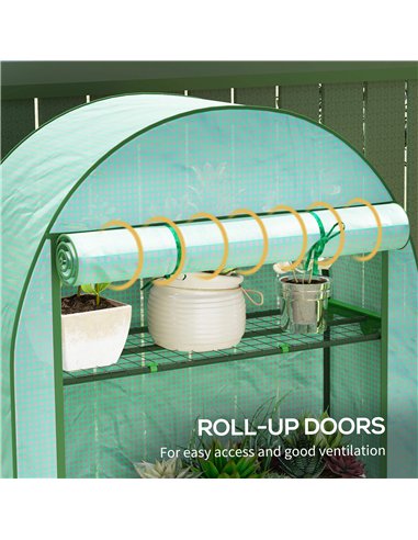 Outsunny 4 Tier Mini Greenhouse with Reinforced PE Cover, Portable Small Greenhouse with Roll-Up Door, 105 x 45 x 160cm, Green