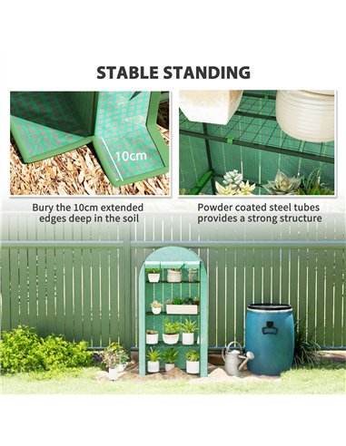 Outsunny 4 Tier Mini Greenhouse with Reinforced PE Cover, Portable Small Greenhouse with Roll-Up Door, 105 x 45 x 160cm, Green