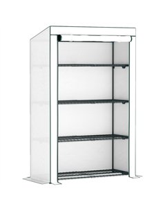 Outsunny 4 Tier Lean-to Mini Greenhouse with Reinforced PE Cover, Portable Small Greenhouse with Roll-Up Door, Green Hemmed Edgi