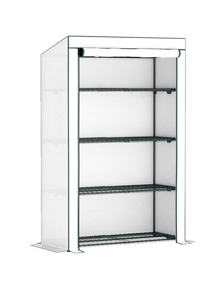 Outsunny 4 Tier Lean-to Mini Greenhouse with Reinforced PE Cover, Portable Small Greenhouse with Roll-Up Door, Green Hemmed Edgi - pic 119946 | FastDaddyshop
