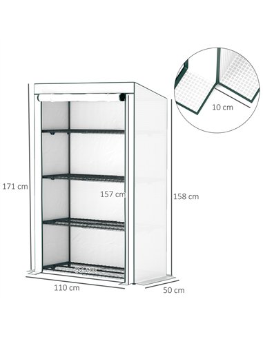 Outsunny 4 Tier Lean-to Mini Greenhouse with Reinforced PE Cover, Portable Small Greenhouse with Roll-Up Door, Green Hemmed Edgi