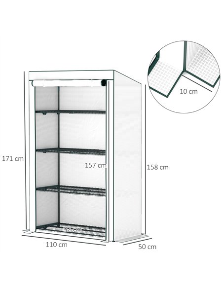 Outsunny 4 Tier Lean-to Mini Greenhouse with Reinforced PE Cover, Portable Small Greenhouse with Roll-Up Door, Green Hemmed Edgi - pic 119948 | FastDaddyshop