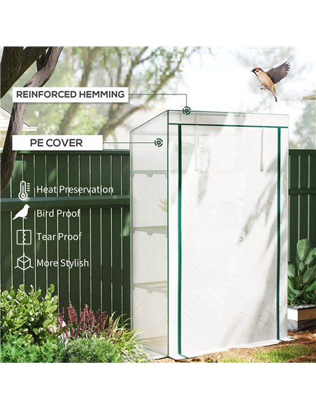 Outsunny 4 Tier Lean-to Mini Greenhouse with Reinforced PE Cover, Portable Small Greenhouse with Roll-Up Door, Green Hemmed Edgi - pic 119949 | FastDaddyshop