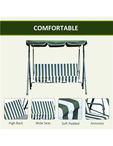 Outsunny Steel 3-Seater Swing Chair w/ Adjustable Canopy Green
