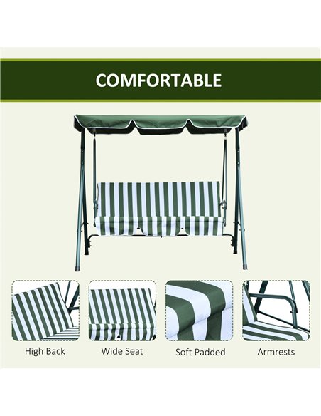 Outsunny Steel 3-Seater Swing Chair w/ Adjustable Canopy Green - pic 11995 | FastDaddyshop