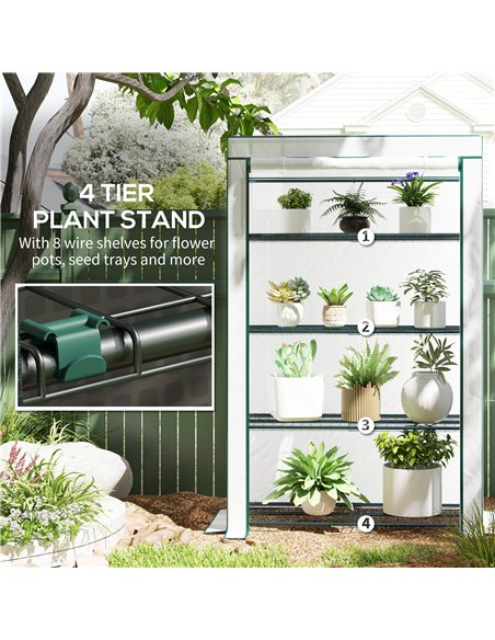 Outsunny 4 Tier Lean-to Mini Greenhouse with Reinforced PE Cover, Portable Small Greenhouse with Roll-Up Door, Green Hemmed Edgi - pic 119950 | FastDaddyshop