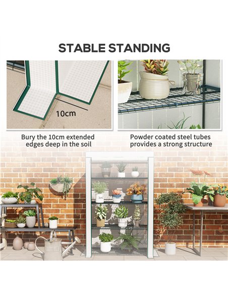 Outsunny 4 Tier Lean-to Mini Greenhouse with Reinforced PE Cover, Portable Small Greenhouse with Roll-Up Door, Green Hemmed Edgi - pic 119952 | FastDaddyshop