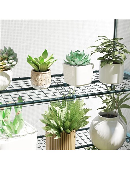 Outsunny 4 Tier Lean-to Mini Greenhouse with Reinforced PE Cover, Portable Small Greenhouse with Roll-Up Door, Green Hemmed Edgi - pic 119953 | FastDaddyshop