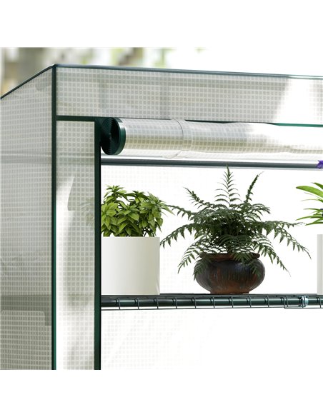 Outsunny 4 Tier Lean-to Mini Greenhouse with Reinforced PE Cover, Portable Small Greenhouse with Roll-Up Door, Green Hemmed Edgi - pic 119954 | FastDaddyshop