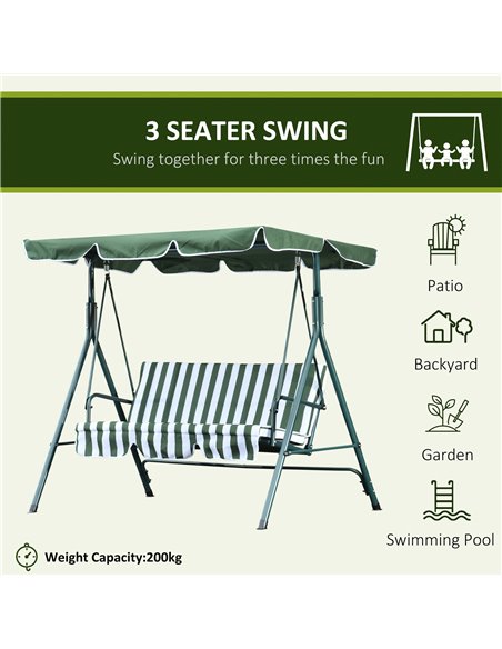Outsunny Steel 3-Seater Swing Chair w/ Adjustable Canopy Green - pic 11996 | FastDaddyshop