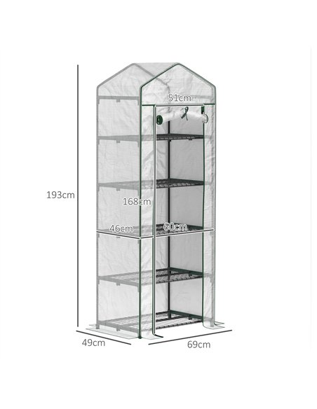 Outsunny 193cm Five Shelf Mini Greenhouse - White - pic 119966 | FastDaddyshop