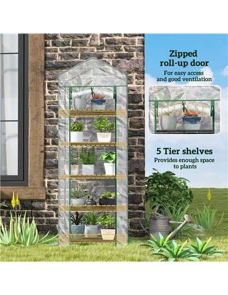 Outsunny 193cm Five Shelf Mini Greenhouse - White - pic 119968 | FastDaddyshop