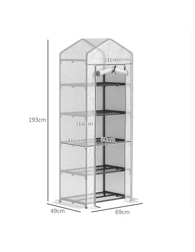 Outsunny 193cm Five Shelf Mini Greenhouse - White