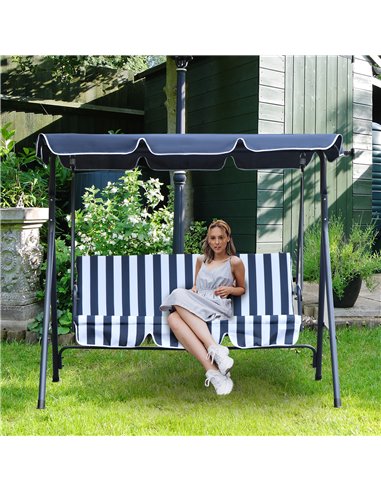 Outsunny 3 Seater Canopy Swing Chair Heavy Duty Outdoor Garden Bench with Sun Cover Metal Frame - Blue
