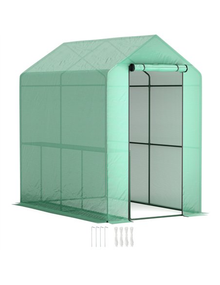 Outsunny 120 x 186cm Walk-In Greenhouse, with Shelves - Green - pic 119991 | FastDaddyshop