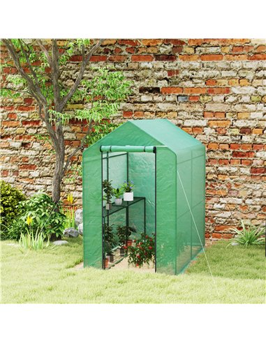 Outsunny 120 x 186cm Walk-In Greenhouse, with Shelves - Green