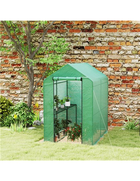 Outsunny 120 x 186cm Walk-In Greenhouse, with Shelves - Green - pic 119992 | FastDaddyshop