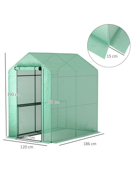 Outsunny 120 x 186cm Walk-In Greenhouse, with Shelves - Green - pic 119993 | FastDaddyshop