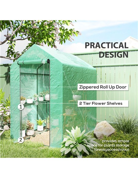 Outsunny 120 x 186cm Walk-In Greenhouse, with Shelves - Green - pic 119995 | FastDaddyshop
