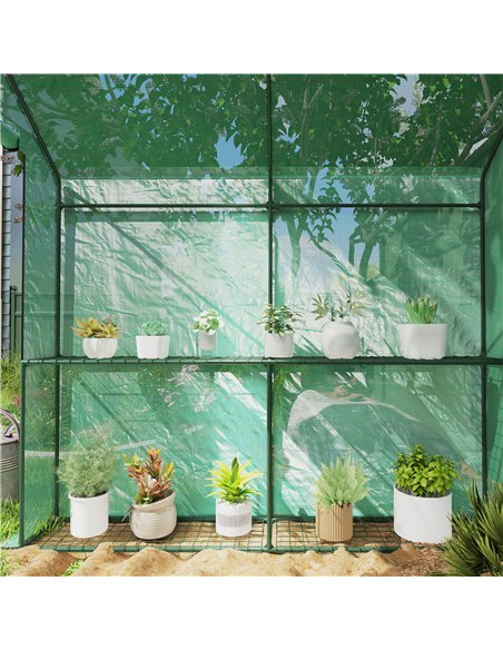 Outsunny 120 x 186cm Walk-In Greenhouse, with Shelves - Green - pic 119997 | FastDaddyshop