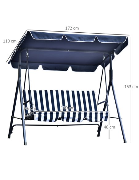 Outsunny 3 Seater Canopy Swing Chair Heavy Duty Outdoor Garden Bench with Sun Cover Metal Frame - Blue - pic 12000 | FastDaddyshop