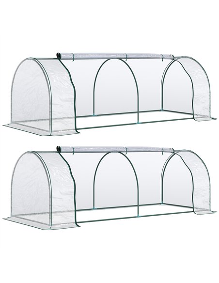 Outsunny Set of 2 Tunnel Greenhouse, Green Grow House with Roll-up Door, Steel Frame, Plastic Cover for Garden, Outdoor, 250 x 1 - pic 120000 | FastDaddyshop