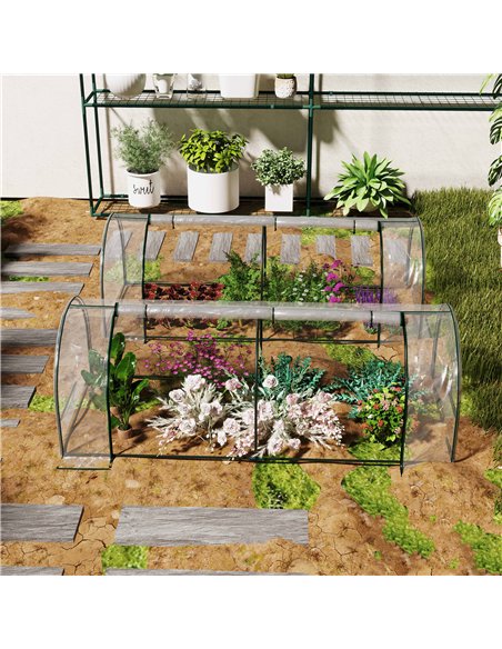 Outsunny Set of 2 Tunnel Greenhouse, Green Grow House with Roll-up Door, Steel Frame, Plastic Cover for Garden, Outdoor, 250 x 1 - pic 120001 | FastDaddyshop