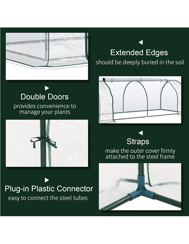 Outsunny Set of 2 Tunnel Greenhouse, Green Grow House with Roll-up Door, Steel Frame, Plastic Cover for Garden, Outdoor, 250 x 1