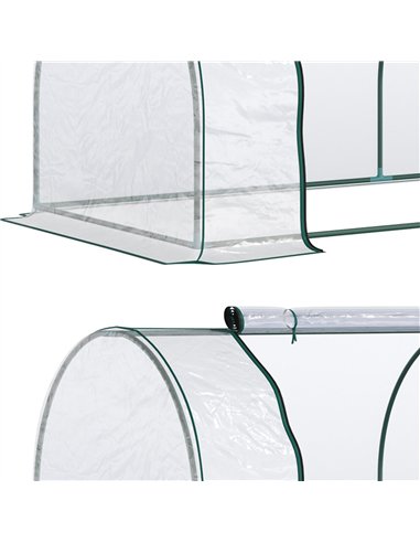 Outsunny Set of 2 Tunnel Greenhouse, Green Grow House with Roll-up Door, Steel Frame, Plastic Cover for Garden, Outdoor, 250 x 1