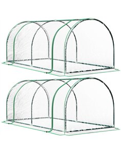 Outsunny Set of 2 Tunnel Greenhouse, Green Grow House with Roll-up Door, Steel Frame, Plastic Cover for Garden, Outdoor, 200 x 1