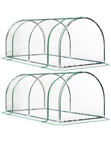 Outsunny Set of 2 Tunnel Greenhouse, Green Grow House with Roll-up Door, Steel Frame, Plastic Cover for Garden, Outdoor, 200 x 1 - pic 120009 | FastDaddyshop