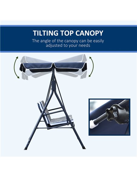 Outsunny 3 Seater Canopy Swing Chair Heavy Duty Outdoor Garden Bench with Sun Cover Metal Frame - Blue - pic 12001 | FastDaddyshop