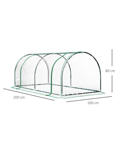 Outsunny Set of 2 Tunnel Greenhouse, Green Grow House with Roll-up Door, Steel Frame, Plastic Cover for Garden, Outdoor, 200 x 1