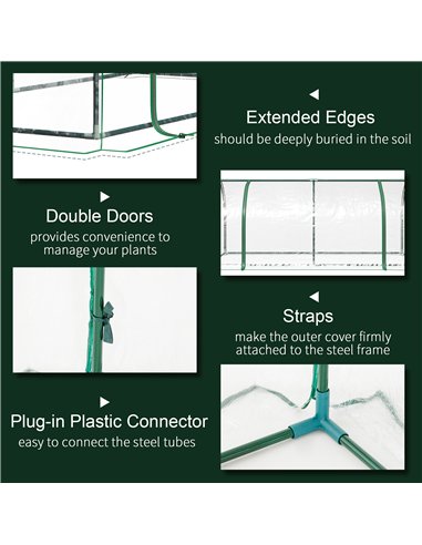 Outsunny Set of 2 Tunnel Greenhouse, Green Grow House with Roll-up Door, Steel Frame, Plastic Cover for Garden, Outdoor, 200 x 1