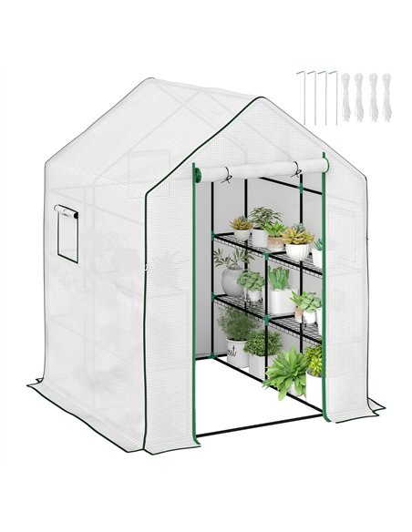 Outsunny 143 x 140cm Walk-In Greenhouse, with Accessories - White - pic 120027 | FastDaddyshop