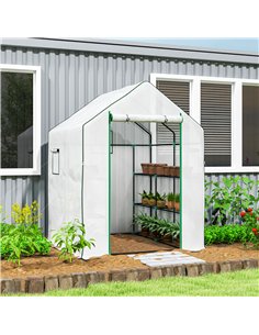 Outsunny 143 x 140cm Walk-In Greenhouse, with Accessories - White 2