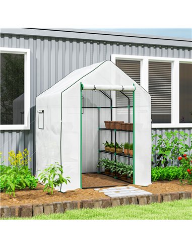 Outsunny 143 x 140cm Walk-In Greenhouse, with Accessories - White