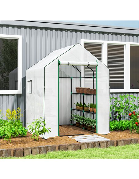 Outsunny 143 x 140cm Walk-In Greenhouse, with Accessories - White - pic 120028 | FastDaddyshop
