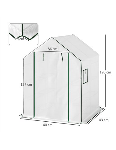 Outsunny 143 x 140cm Walk-In Greenhouse, with Accessories - White