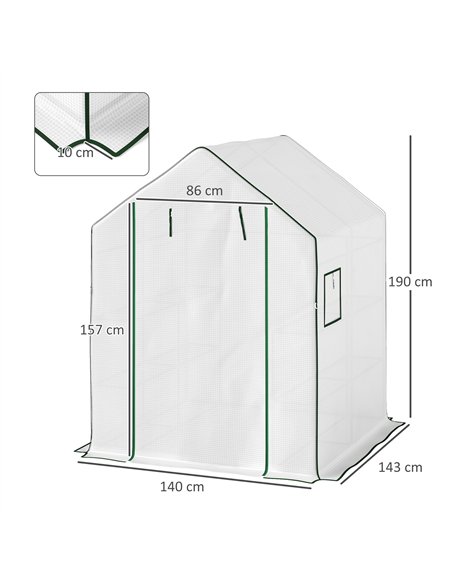 Outsunny 143 x 140cm Walk-In Greenhouse, with Accessories - White - pic 120029 | FastDaddyshop