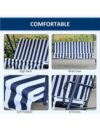 Outsunny 3 Seater Canopy Swing Chair Heavy Duty Outdoor Garden Bench with Sun Cover Metal Frame - Blue