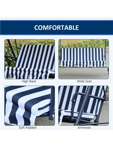 Outsunny 3 Seater Canopy Swing Chair Heavy Duty Outdoor Garden Bench with Sun Cover Metal Frame - Blue - pic 12003 | FastDaddyshop