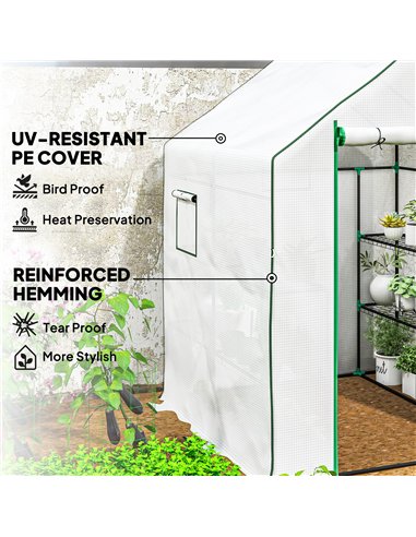 Outsunny 143 x 140cm Walk-In Greenhouse, with Accessories - White